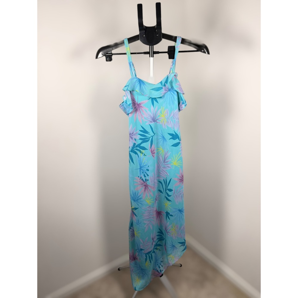 Private Luxuries Tropical Palm Print Handkerchief Hem Midi Nightgown Blue S